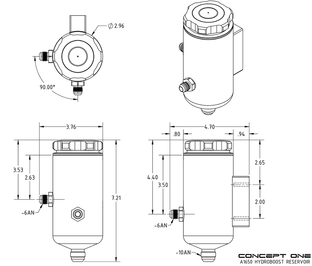Power Steering Reservoir | Hydroboost - Remote - Dual Return Fittings