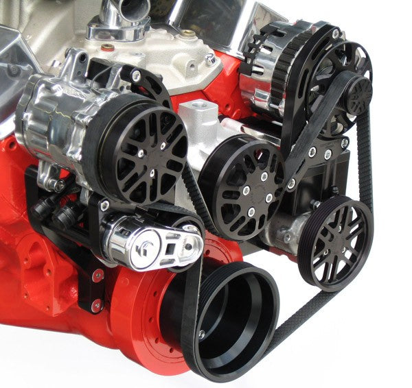 Concept One Pulley Systems: Chevy Small Block Basic Kit with Alternator, close up anodized black