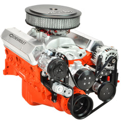Small Block Chevy serpentine conversion kit. Driver Series system with alternator, ac and power steering. passenger view. by Concept One Pulley Systems