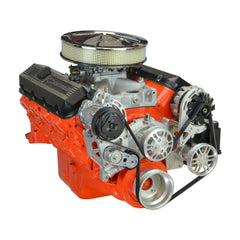 Concept One Pulley Systems: Chevy Big Block Driver Series Kit with Alternator, A/C and Power Steering, front view angled anodized clear