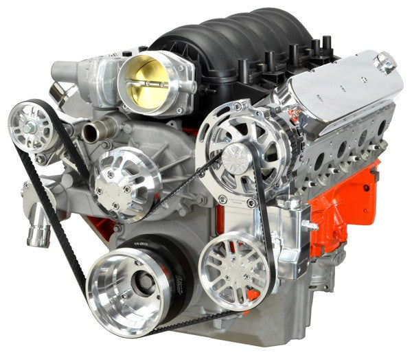 Concept One Pulley Systems: Chevy LS Victory Series Kit with Alternator and Power Steering, front view angled