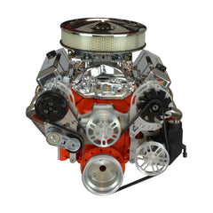 Concept One Pulley Systems: Chevy Small Block Driver Series Kit with Alternator, A/C and Power Steering, front view anodized clear
